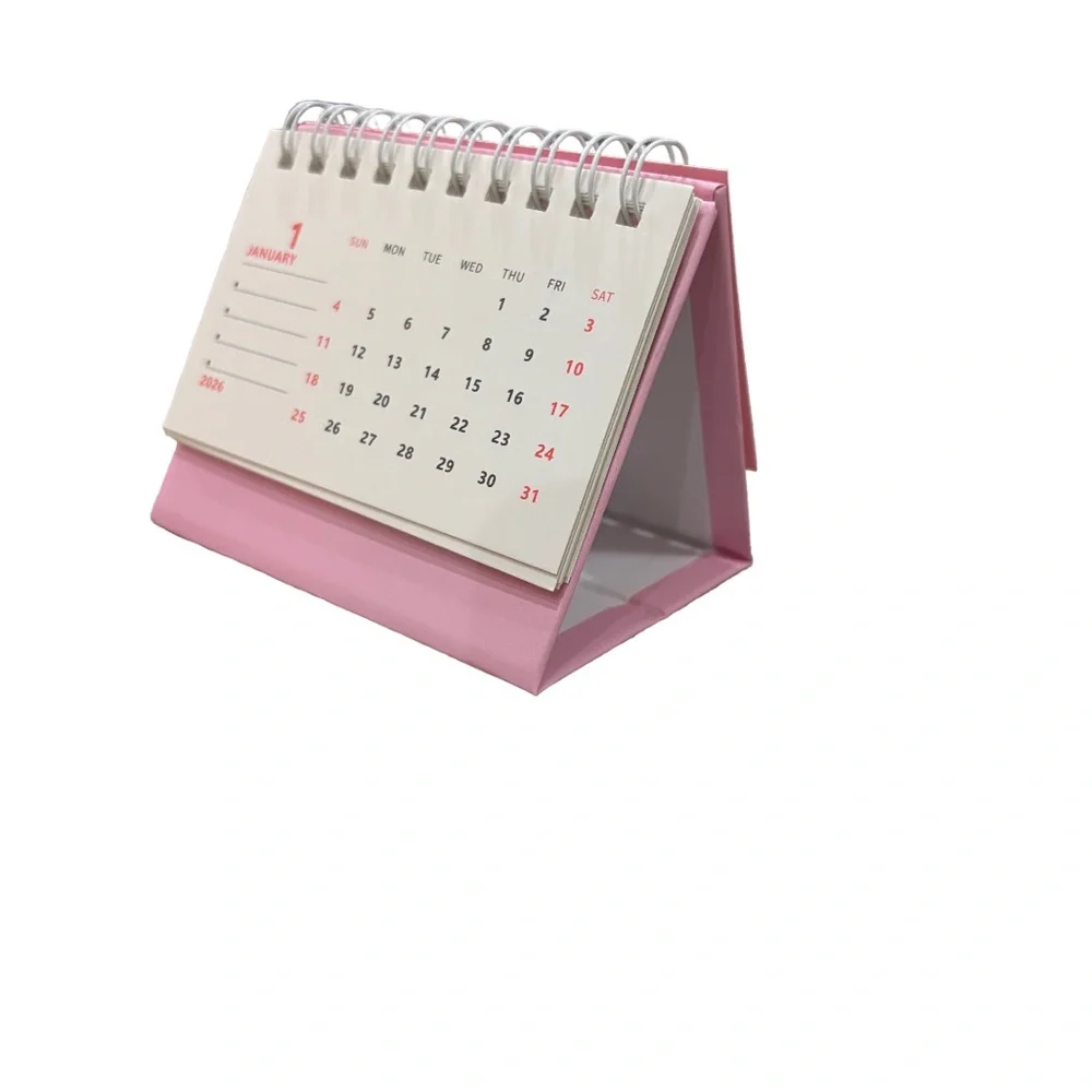 2026 Desk Calendar | Mini Flip Desktop Calendar w/ Stand (Pink)